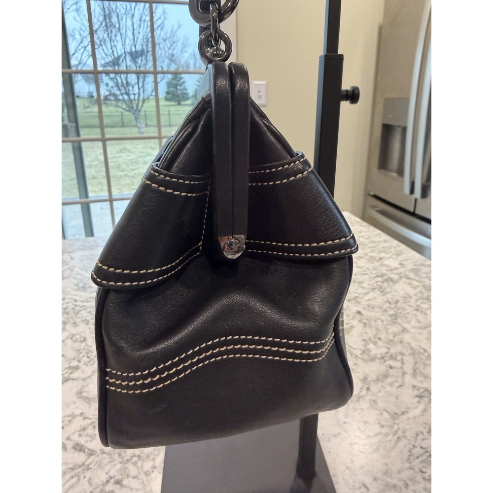 Coach Hampton Frame Bag Black Leather Kiss Lock Satchel Vintage 8A12 C05S-8A12 - Picture 5 of 8